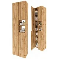 TREND WERK Hochschrank Badschrank schmal stehend B45 x T26,5 x H180 cm (Schmaler Badezimmerschrank mit Regalfächern & Stauraum) Holzoptik, offene & geschlossene Fächer, Standregal Bad, platzsparend