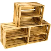 Kistenkolli Altes Land Allzweckkiste 3x Schuhschrank Schuhregal geflammt Holz 12 Paar 50x30x40cm (Spar-Set, 3er Set)