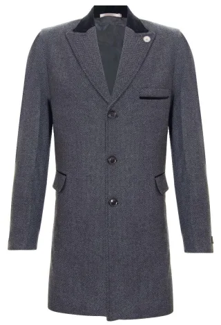 Grauer Crombie-Mantel für Herren, 3/4 lang, Herringbone-Tweed-Mantel, Peaky Blinder