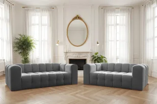 Sofaset Designersofa SOLVIE 2-3 in Stoff Tiffani Grau