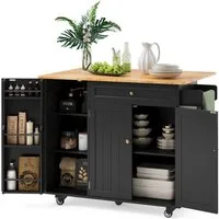 Blishom Küchenwagen Kücheninsel mit Rollen, Klappplatte, 130×75×88 cm, mit Schublade, Gewürzregal und feststellbaren Rollen