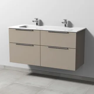 Sanipa 3way Keramik-Set Design Keramik-Doppelwaschtisch und Unterbau mit 4 Auszügen, Sandgrau-Matt UF48367