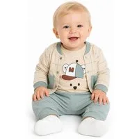 Lorey Medtec Erstausstattungspaket Baby Jungen Outfit, 3er Set: Jacke, Langarmshirt, Hose, 100% Baumwolle (Jacke + Hose + Langarmshirt)
