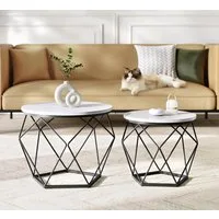 VASAGLE Couchtisch rund, Wohnzimmertisch, modern, Satztisch, Metall (2er Set, inkl. Zubehörpaket & Anleitung, Holz), Beistelltisch, abnehmbare Tischplatte, Ø60x45cm+Ø50x40cm