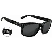 Rennec Sonnenbrille Rechteckig Herren Carbon Optik Schwarz Motorsportbrille 3in2 Edelstahl Bügelgelenke, UV400 Gläser Schwarz, Markenbrille