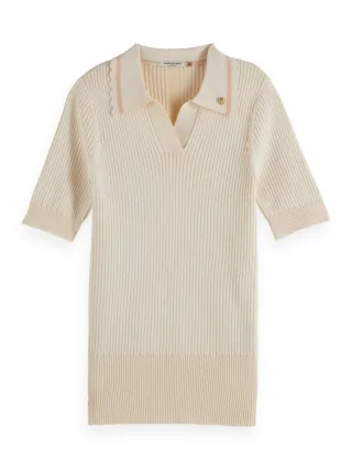 Scotch & Soda - Kurzarm-Polo mit Ripp beige - Gr. - S