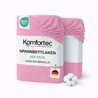 Komfortec Spannbettlaken Jersey Spannbettuch, 90x200, 140x200, 160x200, 180x200 oder 200x200 cm, 100% Baumwolle (135 g/m), Gummizug: Rundum, (2 Stück), OEKO-TEX® Standard 100 Zertifisiert, für Matratzen bis 25 cm Höhe
