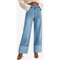 Imily Bela Regular-fit-Jeans Damen Jeans locker geschnittene gerade (Packung, 1-tlg., 1per-Pack) krempelbar