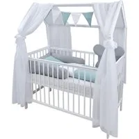 Baby-Delux Komplettbett Hausbett Babybett Komplettset Waffelpique, 12-tlg., Kinderbett 60x120 cm weiß, Bettset verschiedene Designs