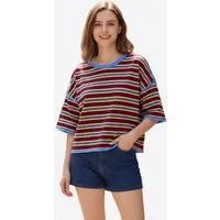 Imily Bela T-Shirt Damen gestreifte Bluse mit betonten Schultern (Packung, 1-tlg., 1per-Pack) Halbarm
