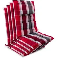Beautissu Hochlehnerauflage 4er Set Sun-HL Hochlehner Auflage 120x50x8cm Rot-Anthrazit-Gestreift, Mit Kopfpolster, rutschfest & robust – Befestigungsbänder, UV 5