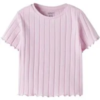 Name It Kurzarmshirt NKFNORALINA SS CROP TOP NOOS Baumwollmischung mit Stretch, gewellte Abschlüsse