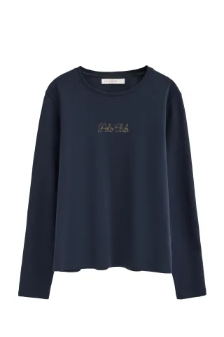 T-Shirt marineblau mit langen Ärmeln und glitzerndem Polo Club-Logo