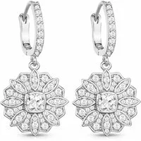 LÖB Paar Creolen 750 Weißgold vergoldet Creolen Blumen Anhänger Zirkonia Steine Silber (Geschenke für Frauen Damen Beste Freundin Mutter Mama Ehefrau Oma sie zum Geburtstag Schmuck Sommer, Inkl. Schmuckbox), Ohrringe Hängend Ohrhänger Elegant Dezent 
