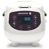 Reishunger Reiskocher - Digitaler Mini Reiskocher, 350 W, Dämpfeinsatz, Messbecher, Reislöffel, Timer- und Warmhaltefunktion