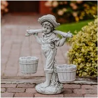 gartendekoparadies.de Gartenfigur Junge mit Blumenampel, Steinfigur H. 60 cm, 20 kg, Frostsicher