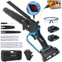 XERSEK Akku-Kettensäge 8 + 6 Zoll Mini Kettensäge mit Akku 4000 mAh, Bürstenlose Motor Elektro Kettensägen Handkettensäge, mit 2 Akku 2000mAh, für Gartenscheren Astschere Holzschneiden
