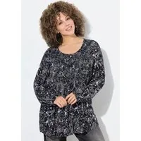 Ulla Popken Druckbluse Smokbluse Schmetterlinge A-Linie Rundhals Langarm