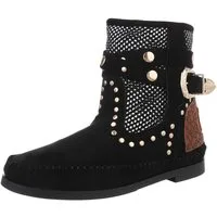 Ital-Design Damen Cowboyboots Boho/Hippie Stiefelette (88843872) Blockabsatz Western- & Bikerboots in Schwarz