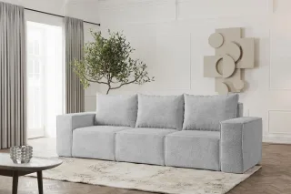 Sofa Designersofa ESTELLE 3-Sitzer in Stoff Abriamo Hellgrau