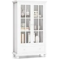 KOMFOTTEU Mehrzweckschrank Bücherschrank Vitrinenschrank mit Glastüren & Schubladen