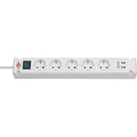 Bremounta Steckdosenleiste 5-fach weiß, 3 Meter Kabel, 2x USB-A
