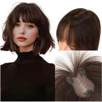 LuxusKollektion Echthaar-Extension Haarteil Clip in Echthaar dunkelbraun 21g Mit Pony 02 Dunkel Braun
