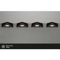 TRANGO LED Unterbauleuchte, 4er Set 6740-45 LED-Küchenunterbauleuchte aus Edelstahl in Matt-Schwarz *COOK* LED Einbauleuchte - Einbaustrahler inkl. 4x 4,8 Watt LED Modul 3000K warmweiß - direkt 230 Volt - beliebig erweiterbar, Schalter - Dreieckleuch