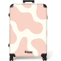 NoBoringSuitcases.com© Hartschalen-Trolley Weiß mit rosa Flecken 77 cm - 98 L, 8 Rollen, Hartschalenkoffer Groß für 30kg, Frauen Reisekoffer Trolley