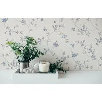 A.S. Création Vliestapete Landhaus Blumen Ranken Blätter Weiß Blau Grau 39071-3 Maison Charme