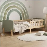 Homestyle4u Kinderbett 90x200 Holzbett Einzelbett Rausfallschutz Gestell Kinderzimmer (Set, mit Lattenrost), Grün
