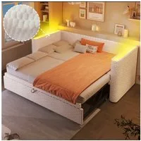 Flieks Daybett, LED Polsterbett Kinderbett Schlafsofa 90/180×200cm mit Ausziehbett