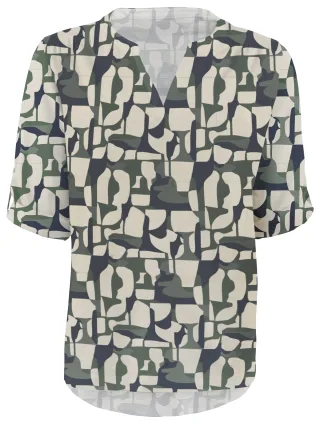 STOOKER WOMEN 3/4-Arm-Shirt "MARIE Print Shirt Bluse 3/4-Arm" Regular Fit Shirt Bluse Baumwolle Shirt Knopfleiste für Damen