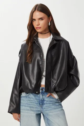 Kunstleder Bikerjacke mit Reißverschluss