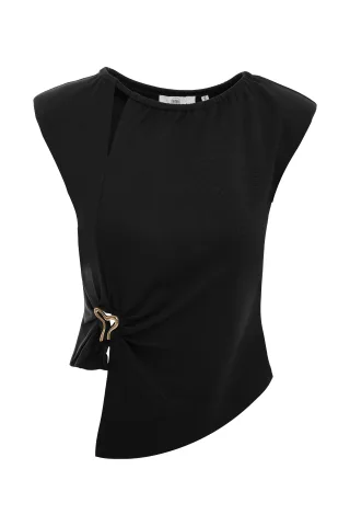 bsb - Ärmellose Bluse in Wickeloptik mit Zierschnalle schwarz - Gr. - M