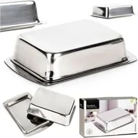 WestCraft Butterdose Metall Edelstahl Küchen Butterdose Porzellan 250 Gramm (silber), Edelstahl, (2-tlg), Alltagsbeständig, für grosses Stück Butter