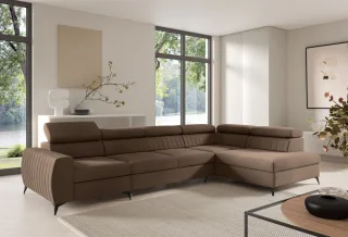 Ecksofa Schlafsofa Sofa TORONTO XL Stoff Element Schokobraun Ottomane Rechts