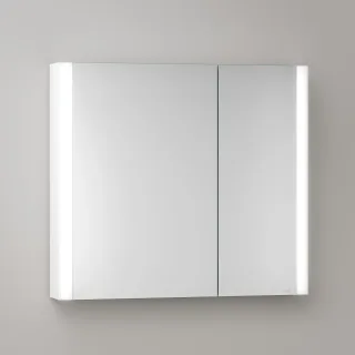 KEUCO Royal Atlas LED Spiegelschrank 80 x 71 x 12,7 cm mit 2 Türen, asymmetrisch, Spiegelheizung, Au 211201450031