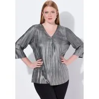 Ulla Popken Tunika Plissee-Bluse A-Linie V-Ausschnitt 3/4-Arm