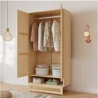 Flieks Kleiderschrank 2-türiger Schrank mit Stange und unterem Flip-Top-Deckel, Rattan