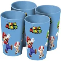 Geda Labels GmbH Kinderbecher Super Mario Classic Dimension 4er Set, 4-tlg., PP, Blau, 330ml, 4er Set