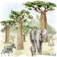 ti-flair Papierserviette, Servietten Papier 33x33cm 3-lagig Elefanten und Zebras 20 Stück