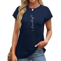PYLIKE Kurzarmbluse Damen bequemes Sommer Casual Print-Shirt Kurzarm Lockere Carmenshirt Modische Outfits Business Strand Urlaub Blusen Kleidung