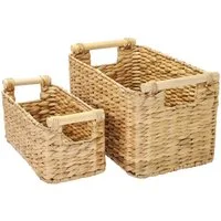 HMF Aufbewahrungskorb Aufbewahrungskorb geflochten aus Wasserhyazinthe, Korb mit Holzgriffen (Set, 2 St., 2 Körbe, versch. Größen), Aufbewahrung für Badezimmer, Wohnzimmer, Küche, Natur