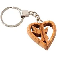 Kassis Geschenkartikel Schlüsselanhänger Schlüsselring mit Schutzengel im Herz aus Olivenholz, handgefertigt in Bethlehem, Geschenk zu mehreren Anlässen