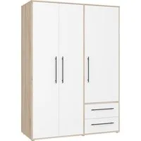 FORTE Kleiderschrank Mokkaris, Garderobe, zeitloses Design, 3 Türen, Made in Europe (B/H/T ca. 144x200x59cm) Zwei Schubladen, schwarze Stangengriffe, Stauraum, auch in Schwarz