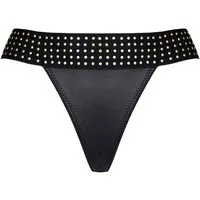 Demoniq Slip Schwarzer wetlook String-Tanga mit Gummiband und goldenen Ornamenten e