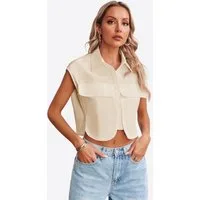 Imily Bela Blusenshirt Damen Ärmellose Cropped mit Brusttaschen und Kragen Casual (Packung, 1-tlg., 1per-Pack) aus Baumwolle in Unifarbe