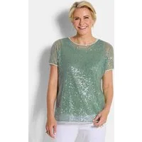 GOLDNER Klassische Bluse Schlupfbluse in schimmerndem Design Schlupfbluse mit U-Boot-Ausschnitt, Satinbändern und Kurzarm