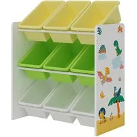 en.casa Kinderregal, »Muxía« mit 9 Ablagekisten Dinosaurier-Motiv 60x62x26,5 cm